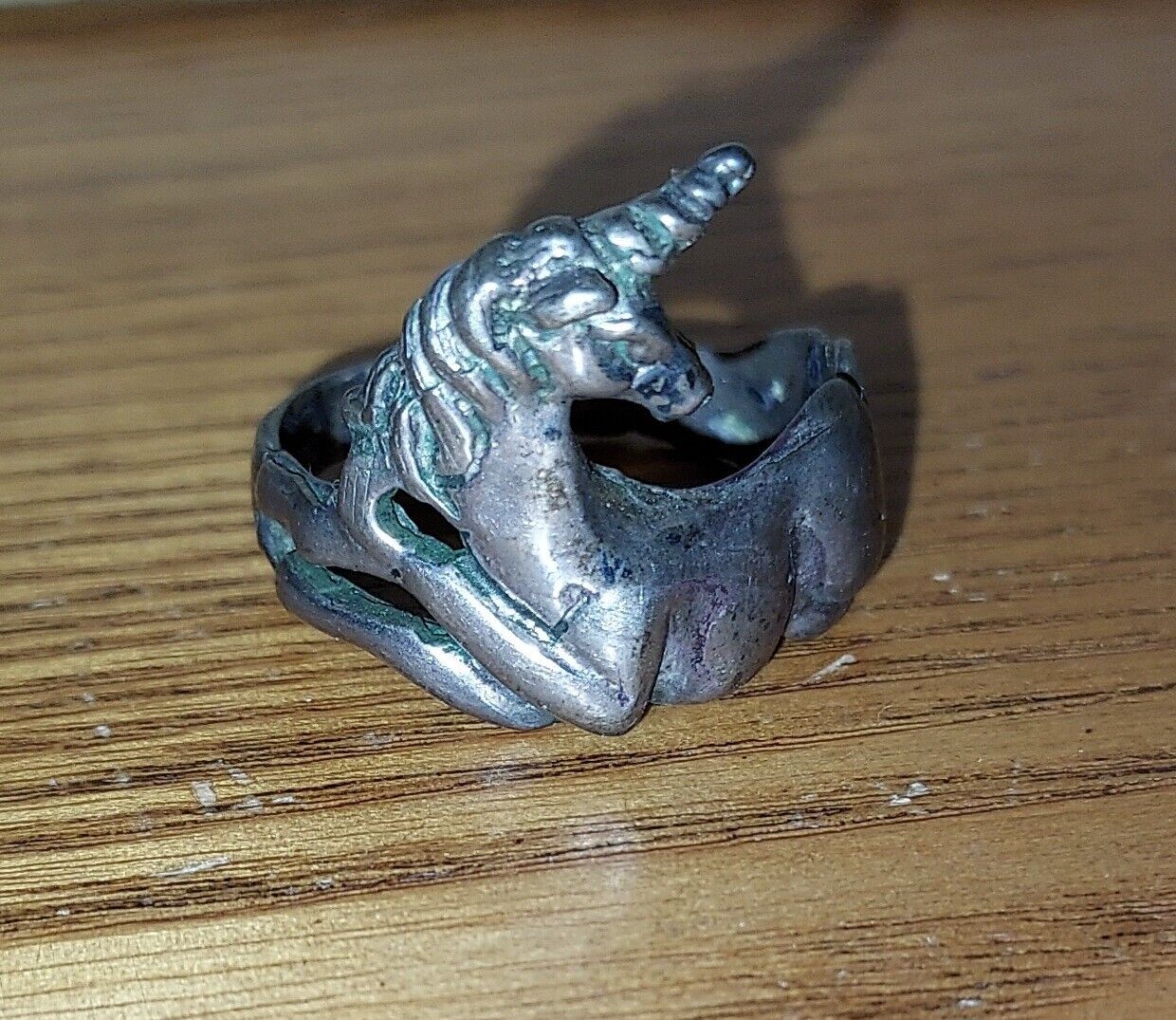 UNICORN GEM Vintage Tarnished Sterling Silver RING Unicorn