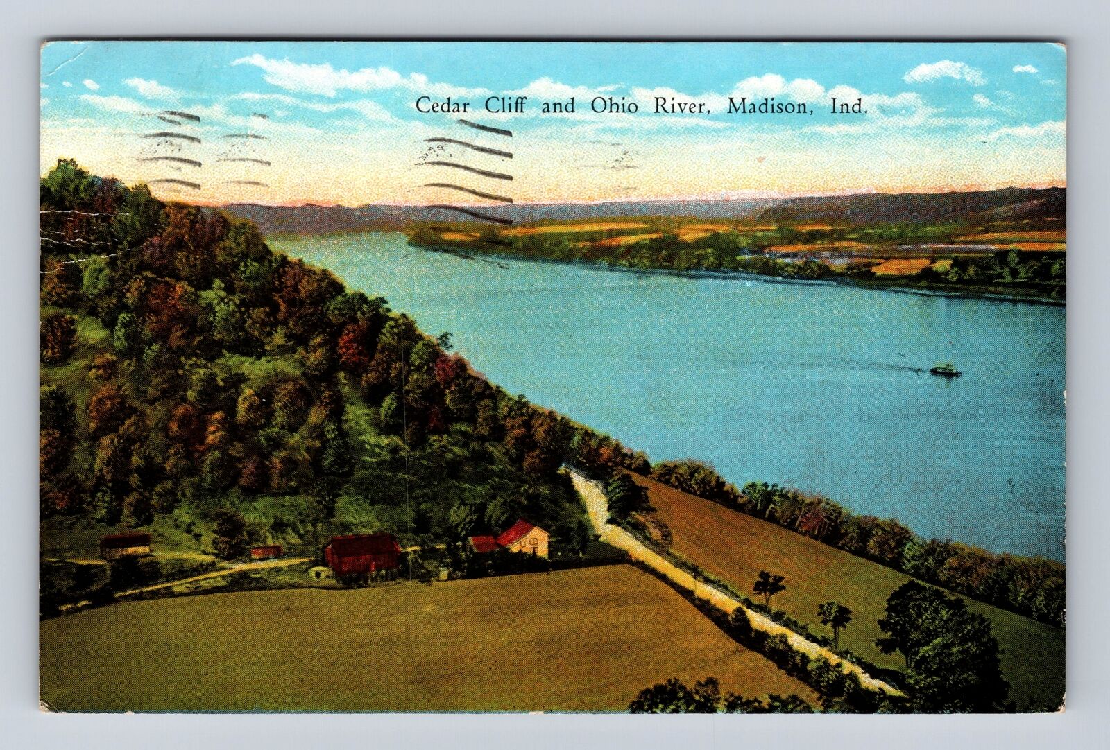 Madison IN-Indiana, Cedar Cliff, Ohio River, Antique, Vintage c1937 Postcard