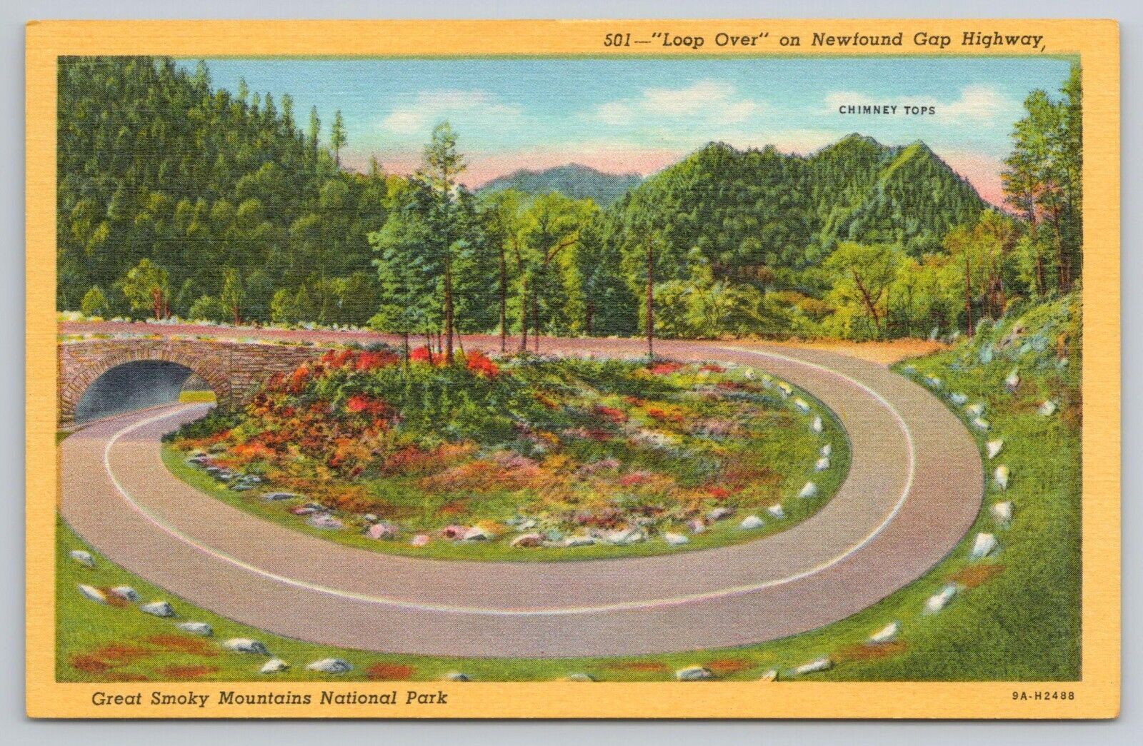 Newfound Gap Highway Loop Great Smoky Mountains Nat'l Park TN Linen Postcard