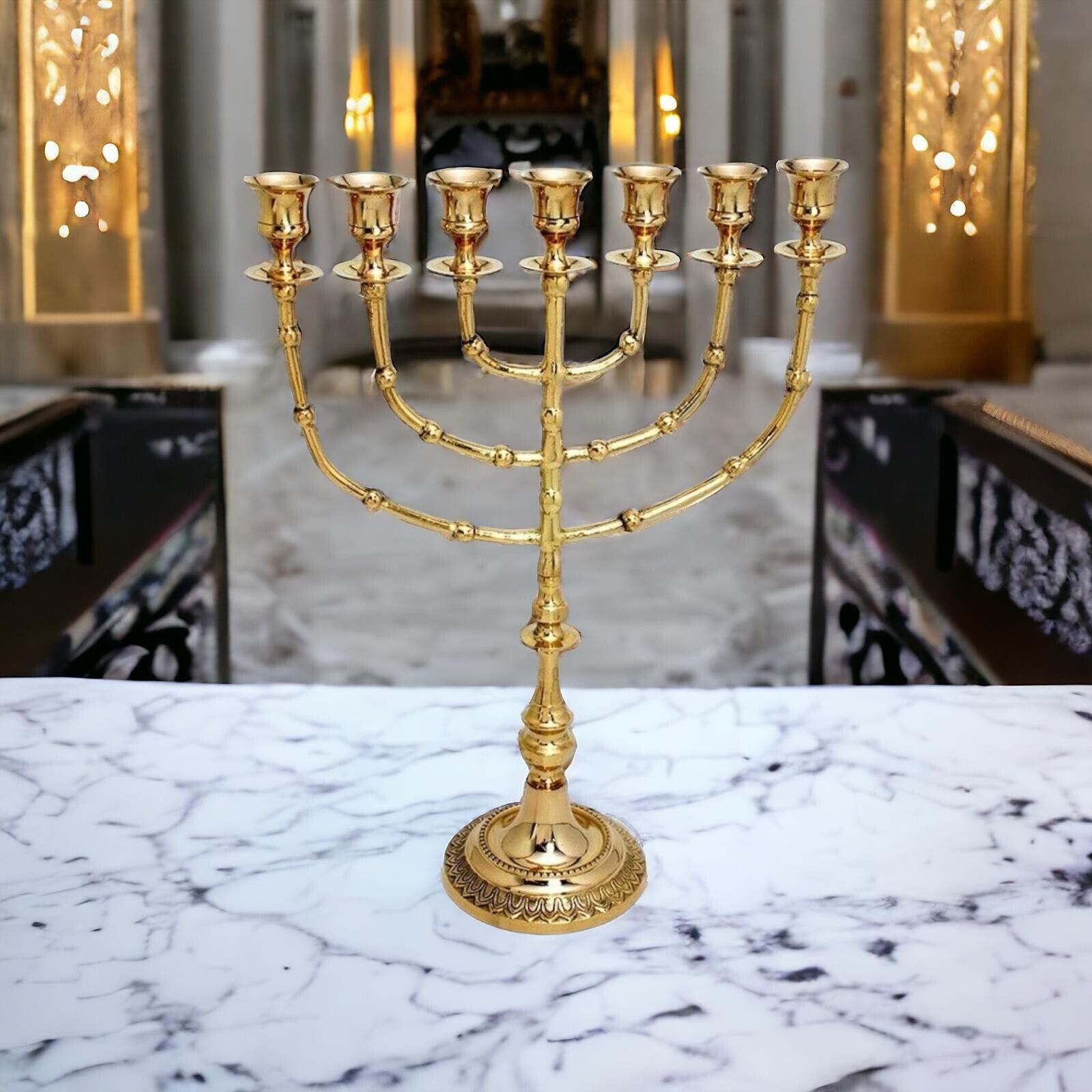 Authentic Menorah Brass 7 branch gold Jerusalem Temple 14\
