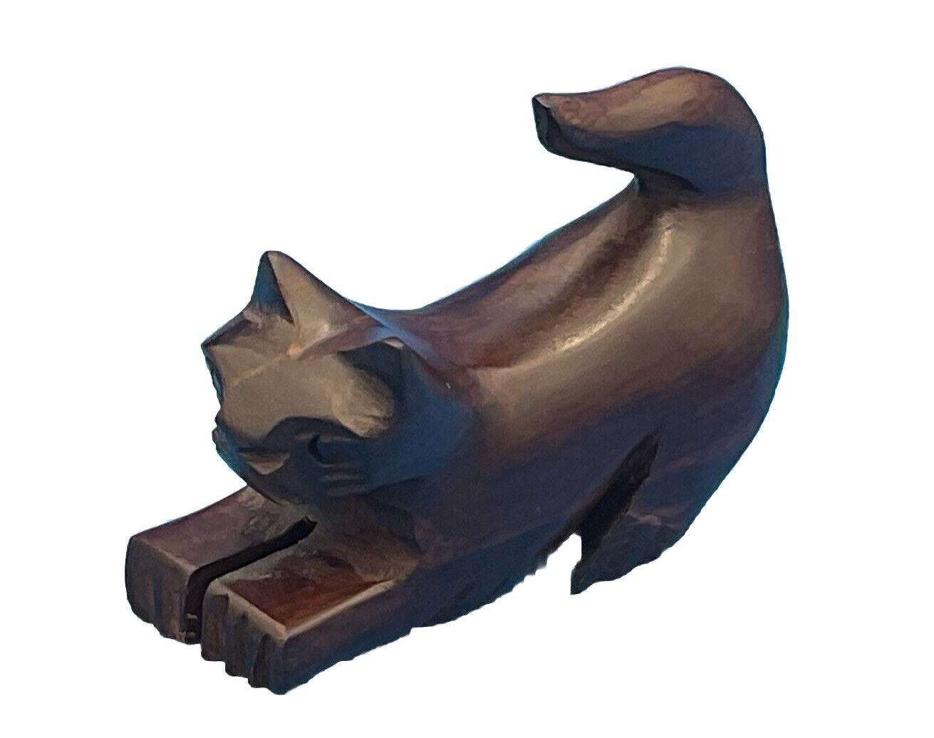 Vintage Hand Carved Wood Cat Figurine- About To Pounce
