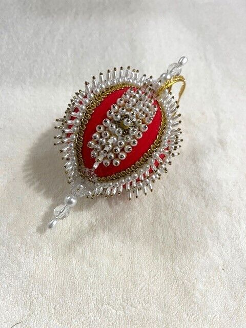 Lot# 10 - 1 Lg. Hand Made Vintage Beaded Christmas Ornament-Satin-White & Gold