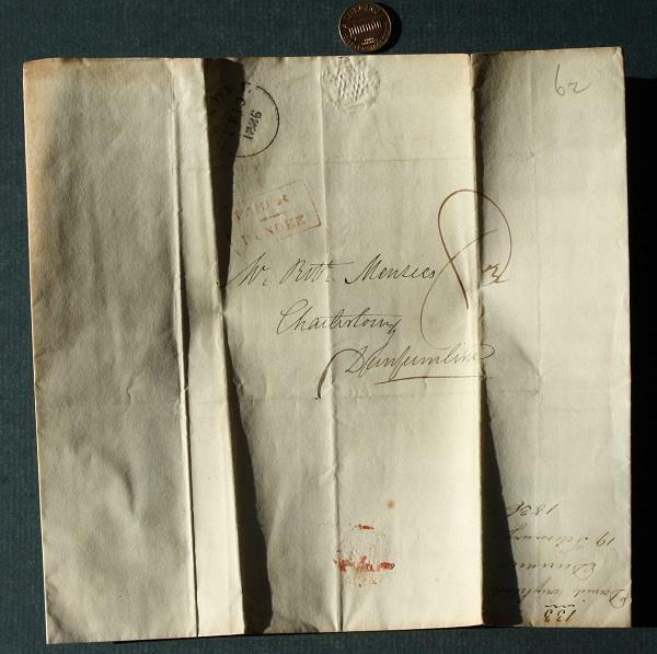 1836 Kirkaldy to Dundee Scotland boat shipping stampless cover letter VINTAGE---