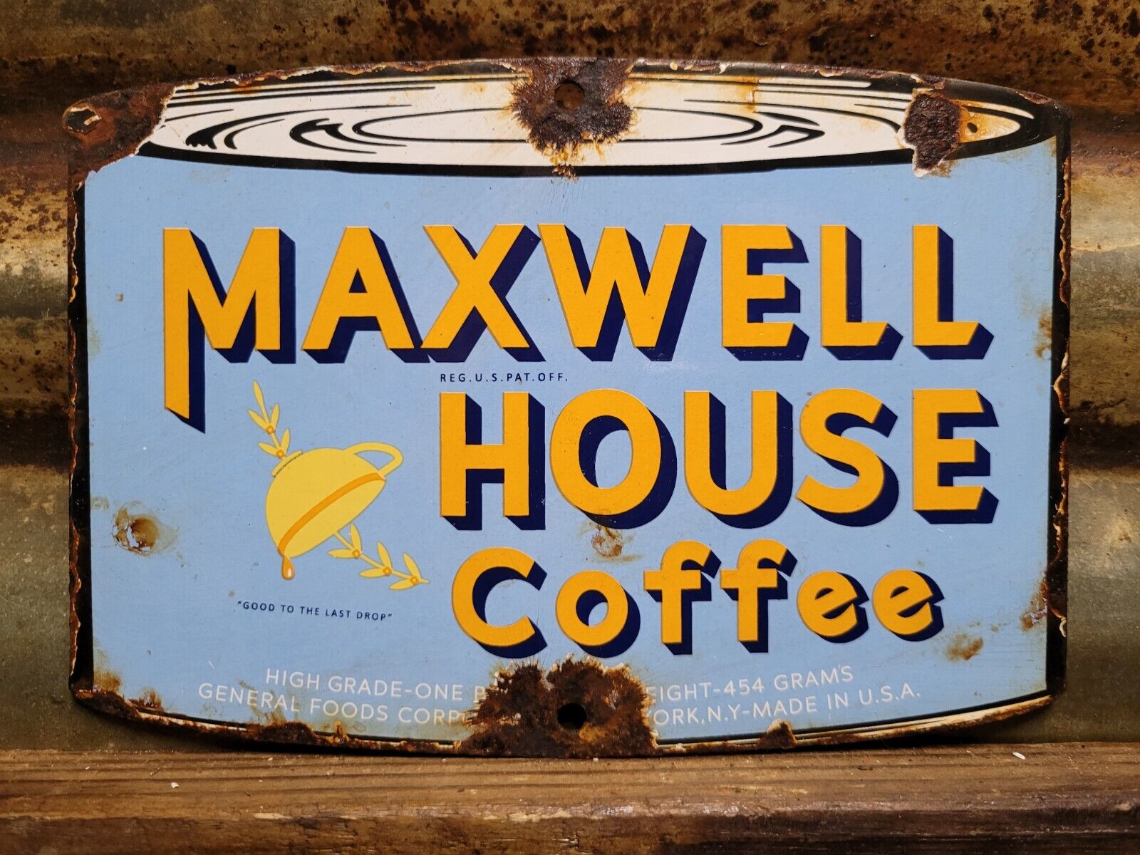VINTAGE MAXWELL HOUSE COFFEE PORCELAIN SIGN CAFE HOT BEVERAGE RESTAURANT DRINK