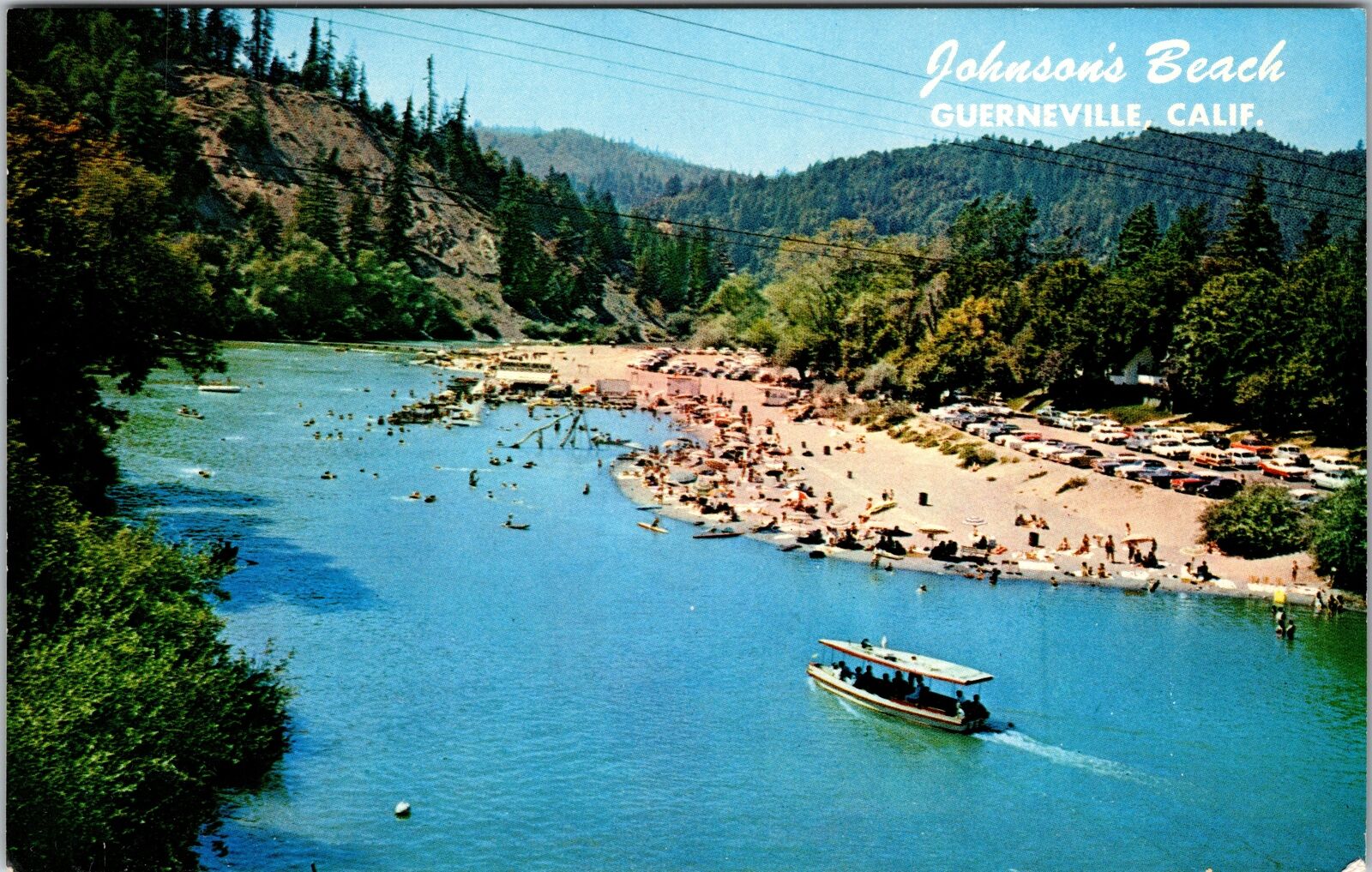 Guerneville CA-California, Johnson's Beach, Aerial, Vintage Postcard