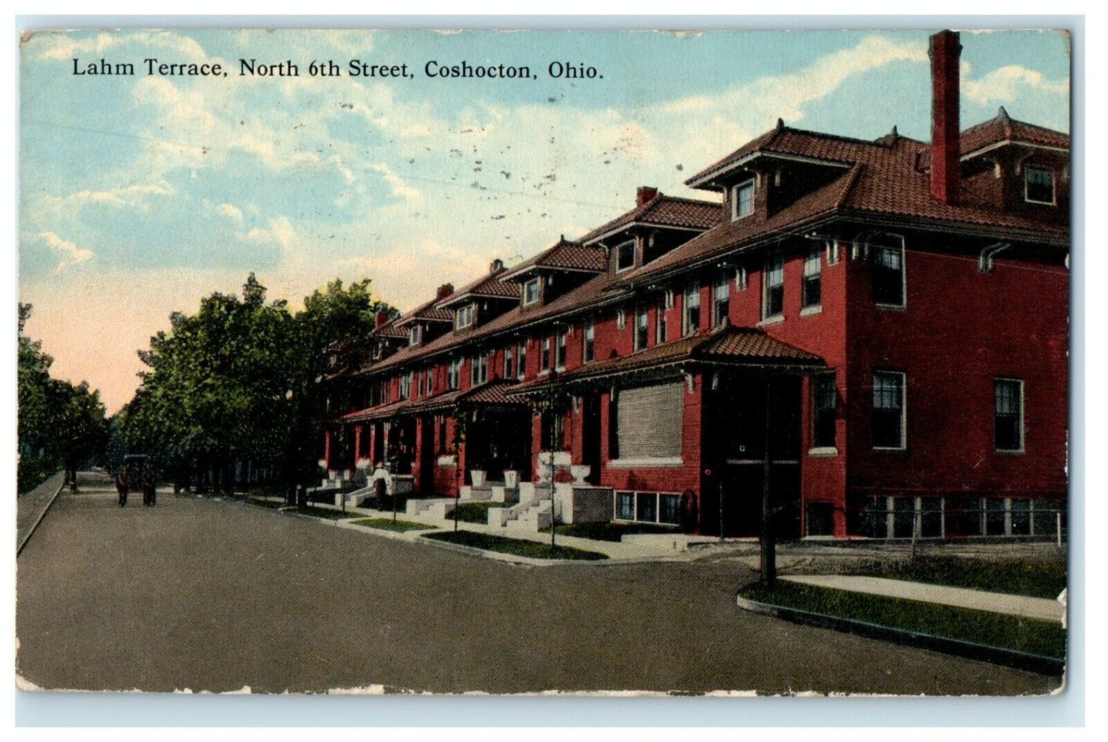 1915 Lahm Terrace North 6th Street View Coshocton Ohio OH Antique Postcard