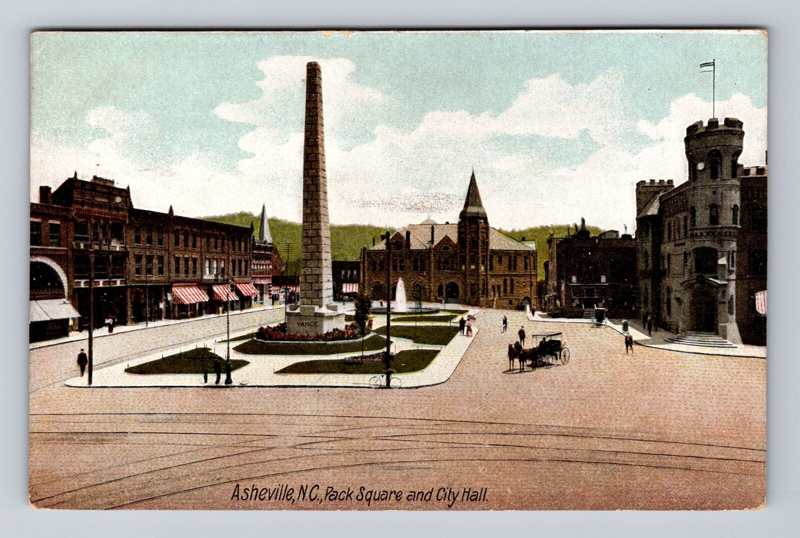Asheville NC-North Carolina, Pack Square And City Hall, Vintage c1907 Postcard
