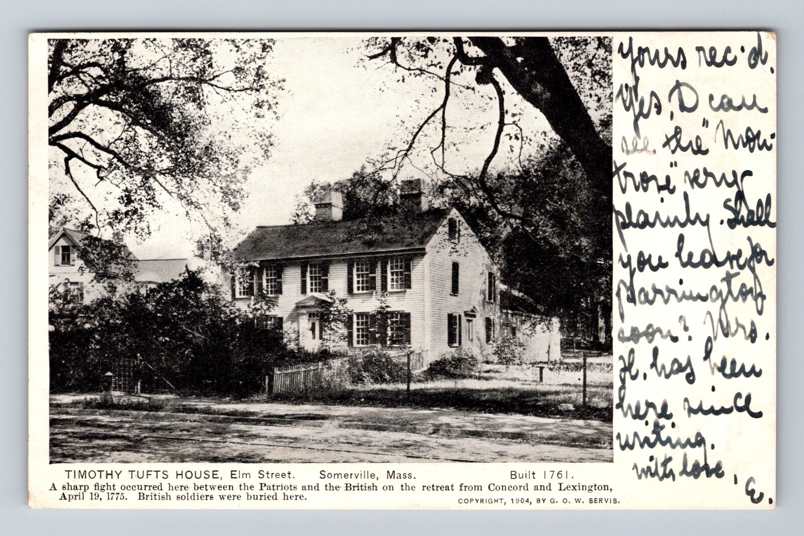 Somerville MA-Massachusetts, Home of Timothy Tuft, Elm Street Vintage Postcard