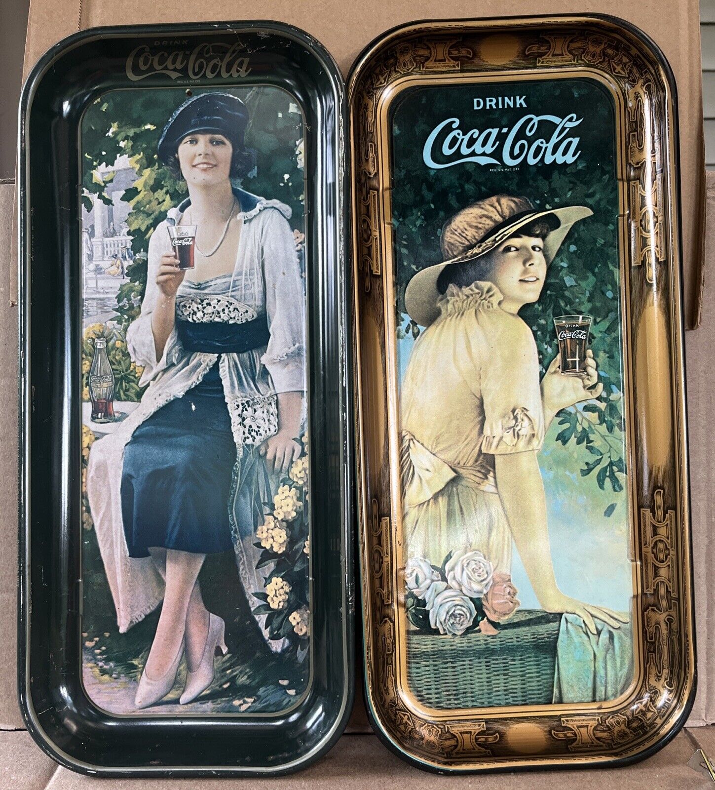 Lot of 2 Vintage 70’s Coca Cola Rectangular Metal Tray Drink Advertising Retro