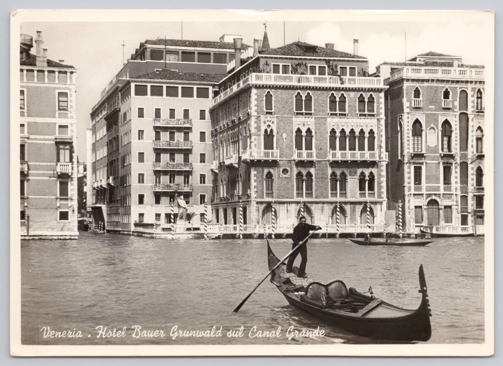 Venice Italy, Hotel Bauer, Grand Canal Gondola, Vintage RPPC Real Photo Postcard