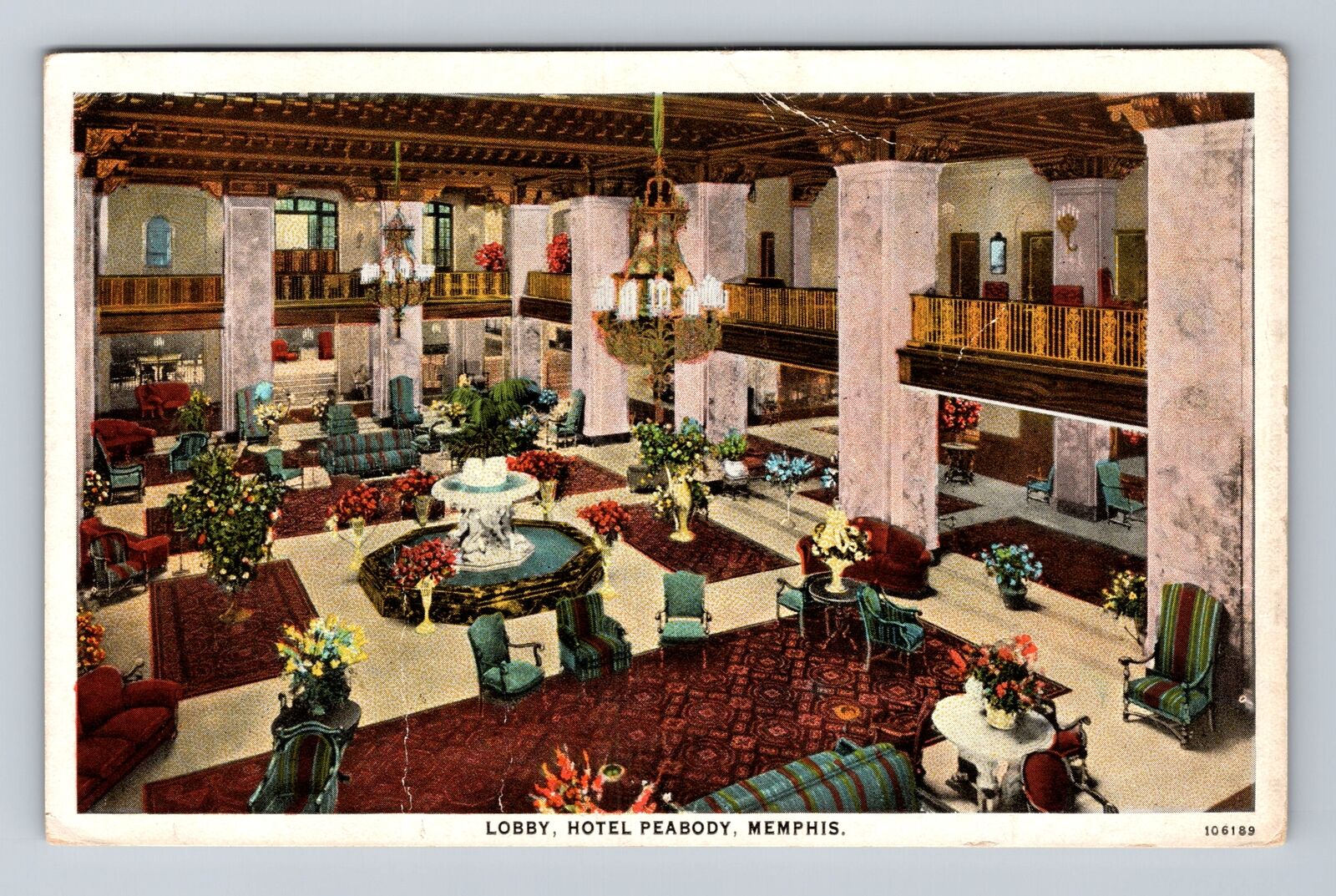 Memphis TN-Tennessee, Lobby, Hotel, Peabody, Advertisement, Vintage Postcard