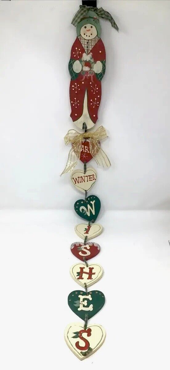 Wood Wall Hanging JDL Inc Warm Winter Wishes Folk Art Hand Painted Signed Vtg
