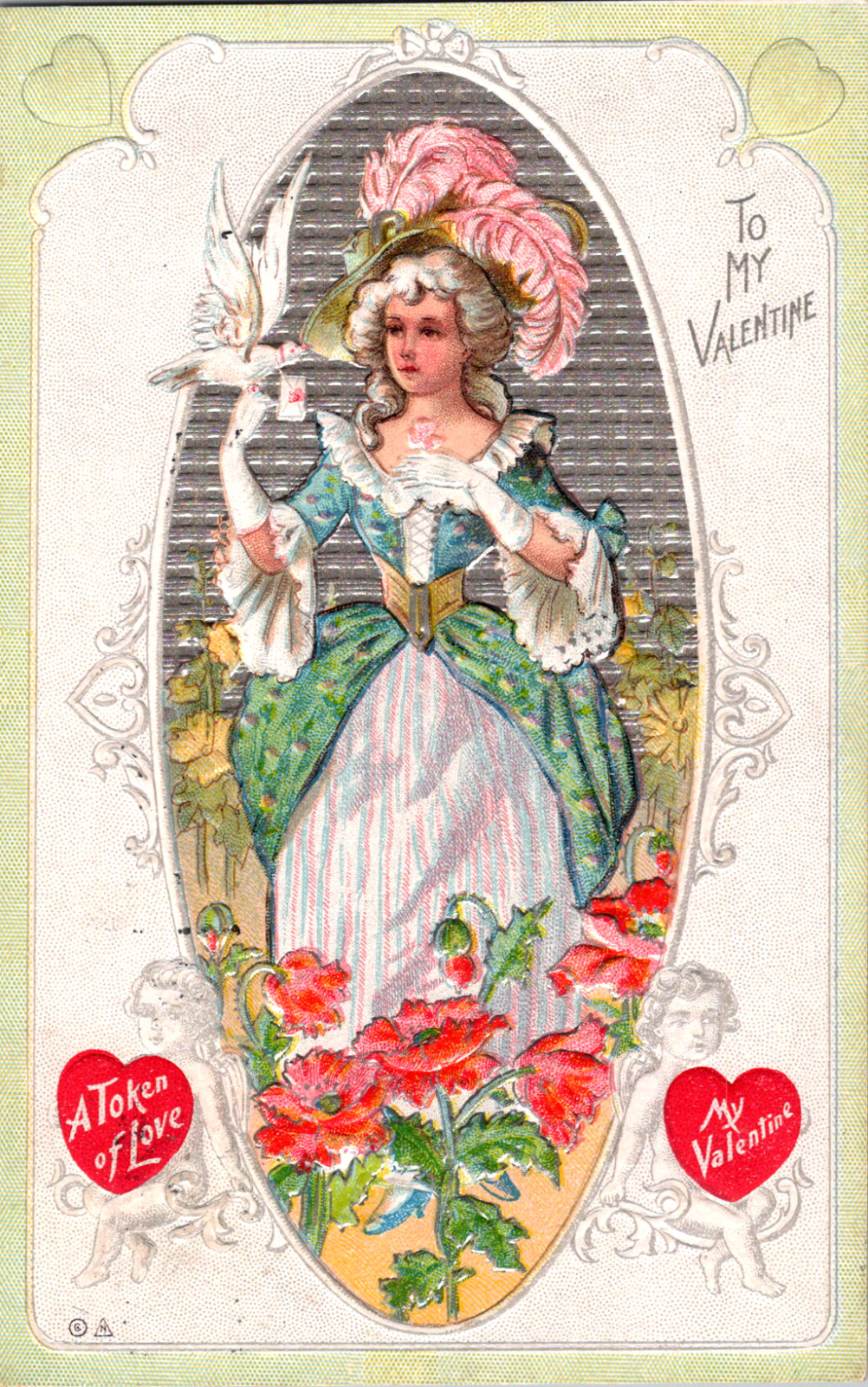 Vintage C. 1910  Beautiful Victorian Dressed Woman Token Love Valentine Postcard