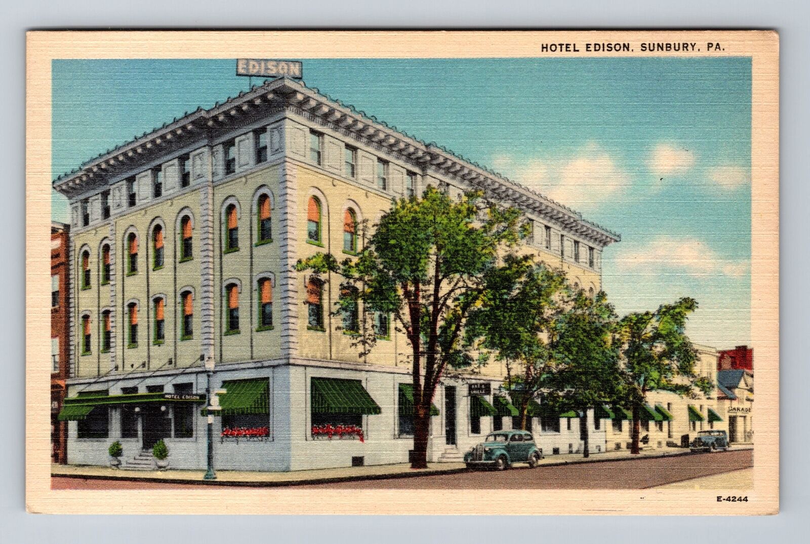 Sunbury PA-Pennsylvania, Hotel Edison Advertising Antique Vintage c1948 Postcard