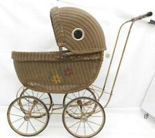 Antique Victorian White Wicker Baby Stroller Doll Carriage 29