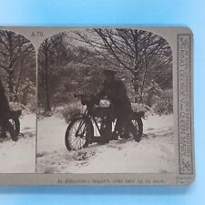 WW1 Stereoview 3D Real Photo C1916 Flat Tank Motorbike Dispatch Rider In Snow picture