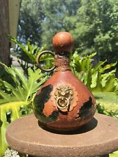 Vintage Italian Leather Wrapped Glass 'Lions Head' Decanter w/handle Two Tone picture