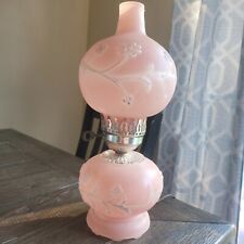 RARE VTG 1930s GONE WITH THE WIND PINK FROSTED HURRICANE FLORAL LAMP picture