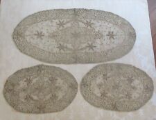 Vintage Glittery Silver Copper Metallic Embroidered Organdy Runner Doily Lot 3pc picture