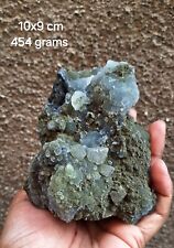SUPERB CALCITE  CLUSTER ON BLUE& GREEN CHALCEDONY MATRIX BASE # 454 picture