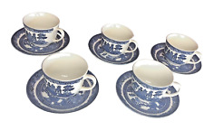Johnson Brothers Blue Willow Teacups & Saucers England VTG English SET OF FIVE picture