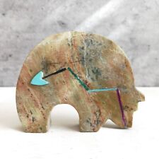 Zuni Artist Hand Carved Large Bear Fetish with Turquoise Arrow Heartline & Eyes picture