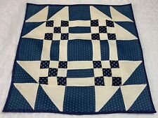Vintage Antique Patchwork Quilt Large Table Topper, Nine Patch, Triangles, Blue picture