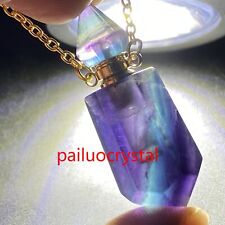 1pcs Natural Rainbow Fluorite Perfume bottle Quartz Crystal Double point Pendant picture