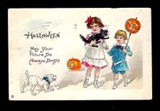 c1913 Halloween Postcard Children Playing Pumpkin Dog/Cat Embossed picture