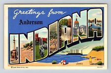 Anderson IN-Indiana, LARGE LETTER Greetings, c1940 Vintage Souvenir Postcard picture