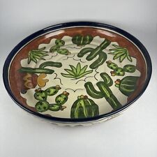 Talavera Puebla Mexican Pottery Hand Painted Cactus Pattern 13” Plate Signed picture