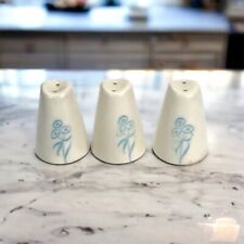 Vintage Salt & Pepper Shakers White with Blue Flowers Set of 3 VTG picture