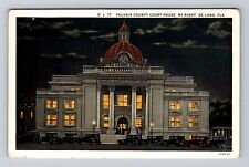 DeLand FL-Florida, Volusia County Court House at Night, Vintage c1920 Postcard picture