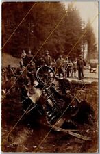 Postcard Austrian Soldiers? Derailed Railway Steam Engine RPPC WW1? Es picture