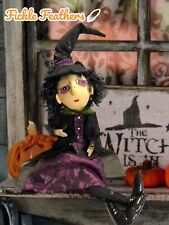 Halloween Witch Shelf Sitter Doll Fabric Painted Face 34” Fancy Ornate Dress picture
