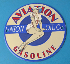 Vintage Union Oil Co Porcelain Sign - Aviation girl Sign - Gas Pump Plate Sign picture