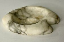 Vintage Italian Alabaster Marble Stone Ashtray Cream Gray Veins Tobacciana picture