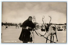 c1920's Patchwork Woman With Reindeer RPPC Photo Vintage Unposted Postcard picture
