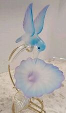 Hummingbird Glass Figurine - Blue/Purple Flower 7 X 4 X 3.25 Stand Not Included picture