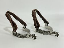 Vintage Pair Western Cowboy Spurs With Leather Straps ~ Metal Korea/Leather USA picture