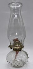 Antique Vintage 13” Oil Lamp W/ Hob Nail Glass Base And Clear Glass Chimney picture