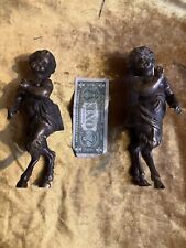 Antique Bronze Satyrs Pair Of The Cherubs Putti’s Occult Paganism Figurines picture
