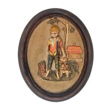 Great Vintage Plaster Raised Relief Relief Painting Picture: Village Boy picture