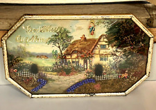 VTG Octagonal Convex Bubble Glass Framed “God Bless Our Home” Diorama Artwork (3 picture