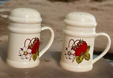 Vintage Salt and Pepper Shakers Mug Like Strawberry Garden Design White Ceramic picture
