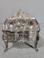 Vintage Ornate Desk Jewelry Box Trinket Casket Silverplate Art Nouveau Hinged picture