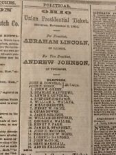 Civil War Newspapers- LINCOLN FOR PRESIDENT, JOHNSON VP- MCCLELLAN FOR PRESIDENT picture