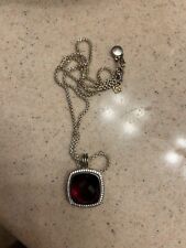 David Yurman Silver Albion 17mm Red Garnet & Diamond Pendant Necklace 18