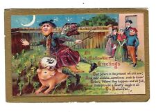 c1913 Halloween Postcard Scottish Man With Pitch Fork & Pig Embossed picture