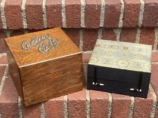 Antique Victorian Tiger Oak Collars Cuffs Lined Box Silverplate Letters Plus Box picture